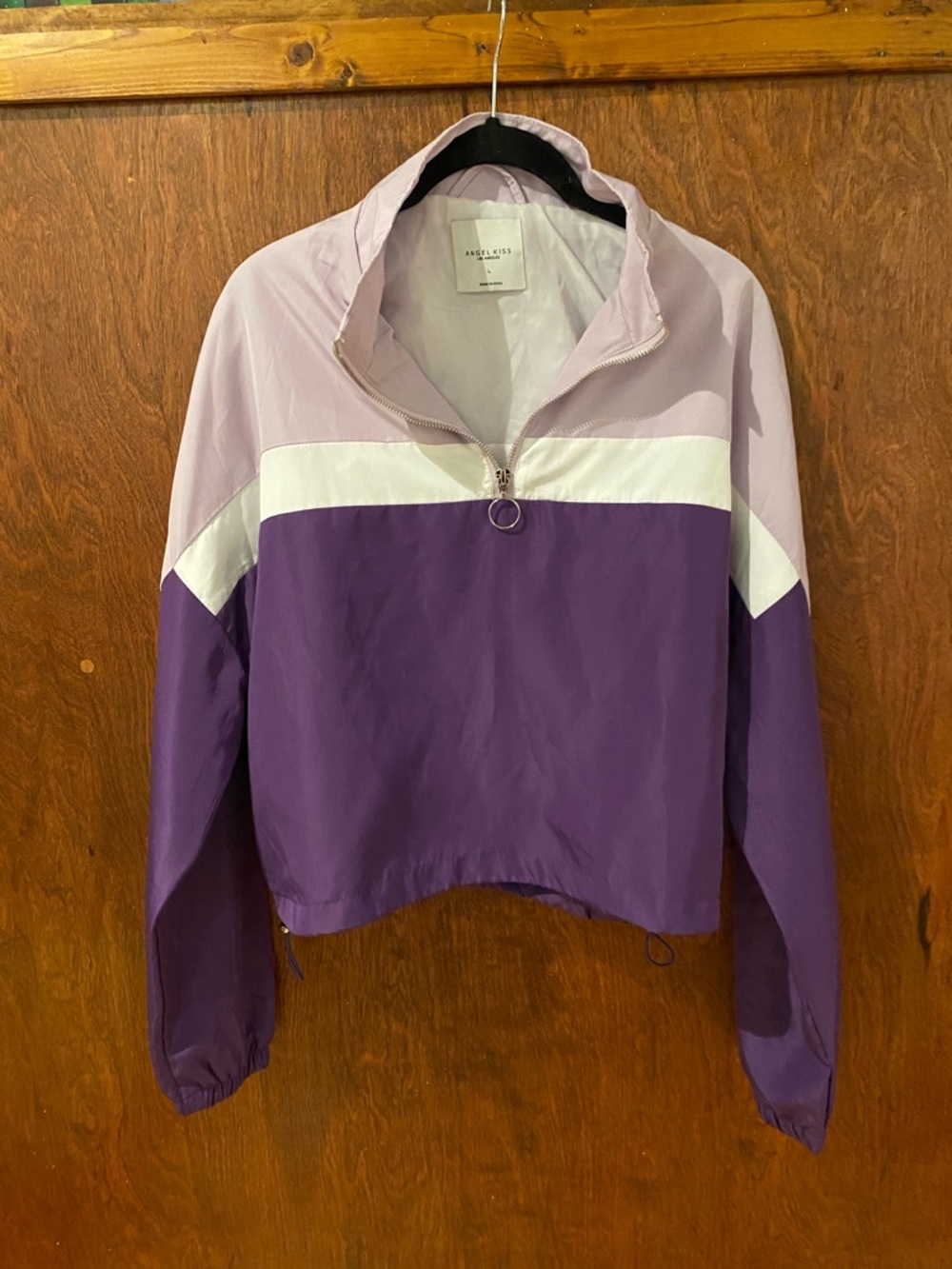 Angel Kiss Cropped Colorblock Purple Windbreaker Jacket
